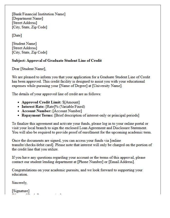 Graduate Student Line of Credit Approval Letter