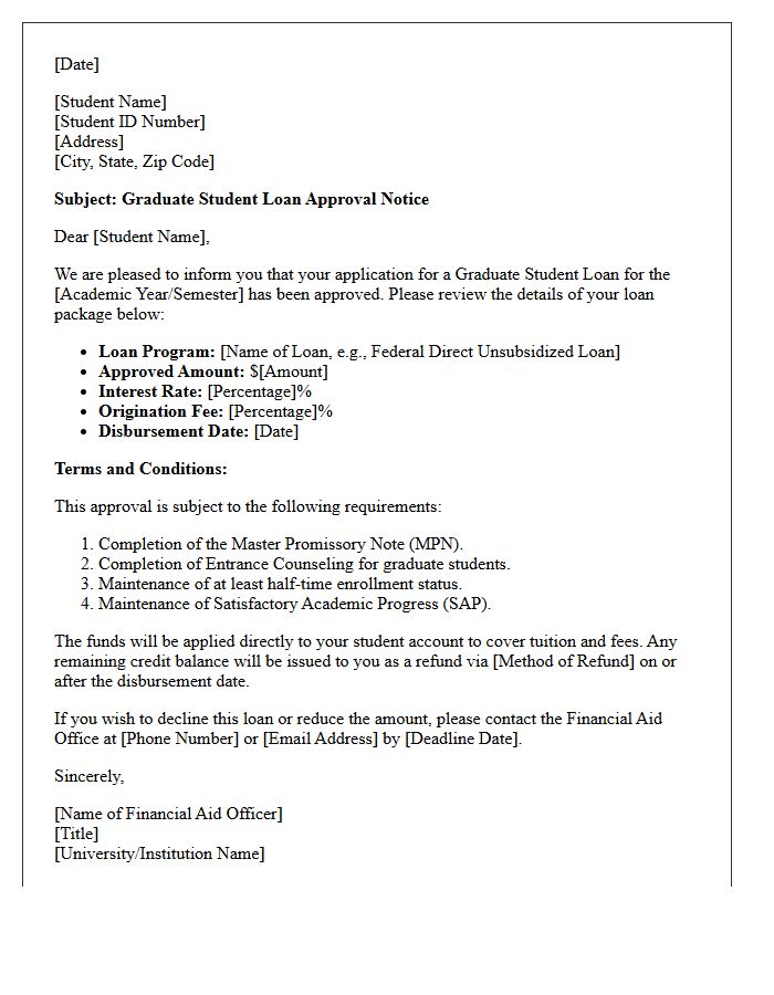 Graduate Student Loan Approval Letter