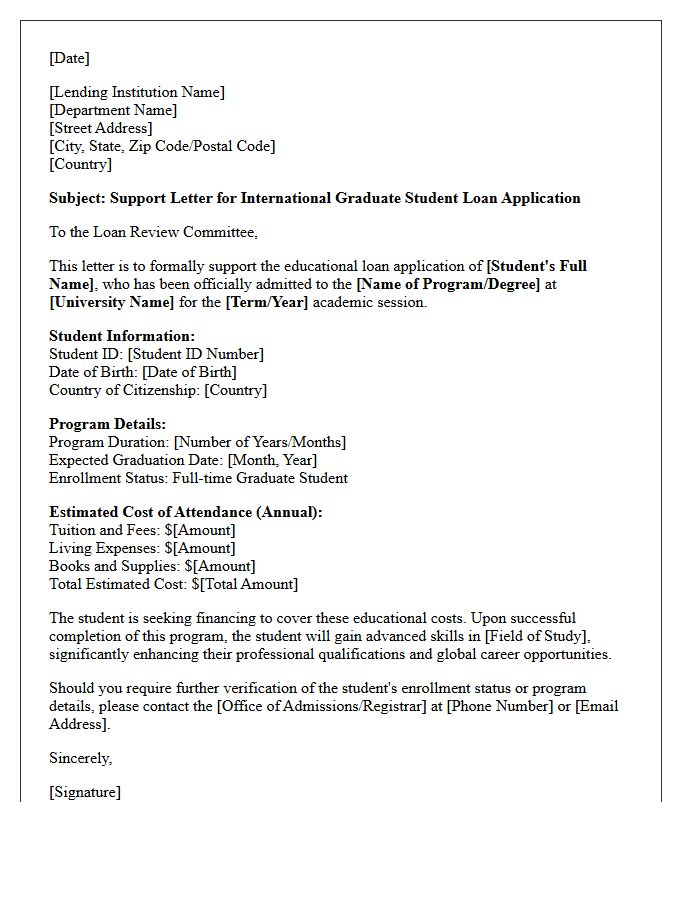 International Graduate Student Loan Letter