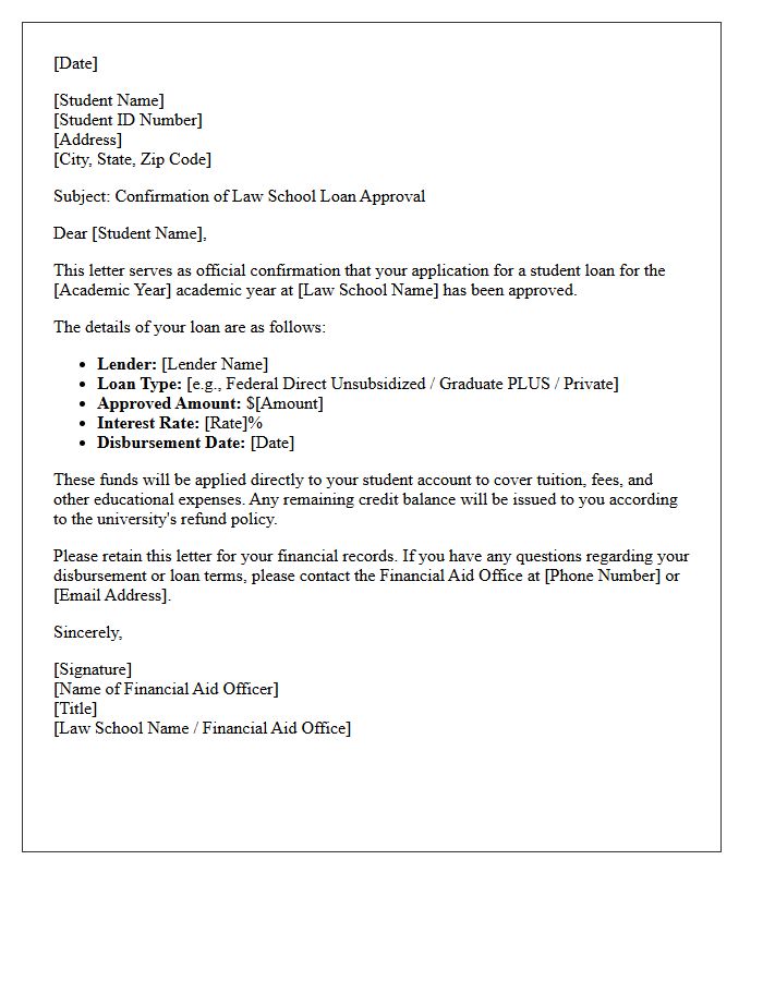 Law School Loan Confirmation Letter