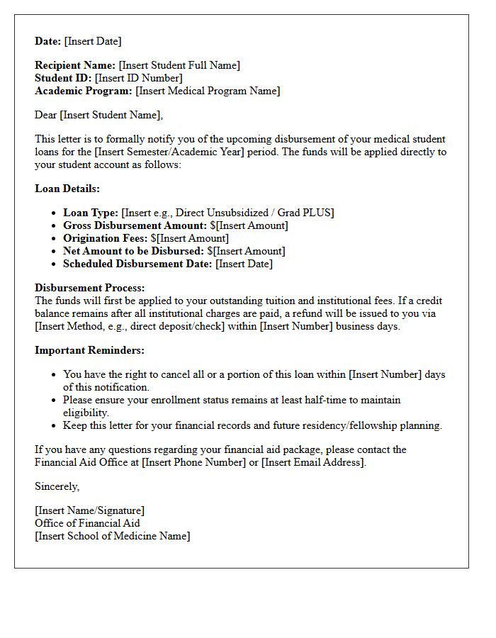 Medical Student Loan Disbursement Letter