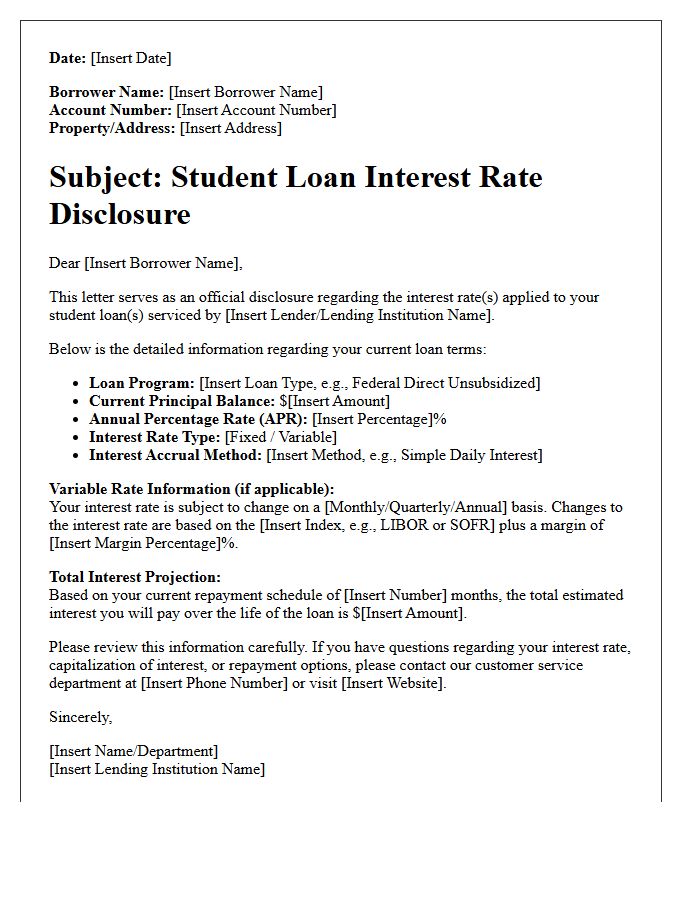 Student Loan Interest Rate Disclosure Letter