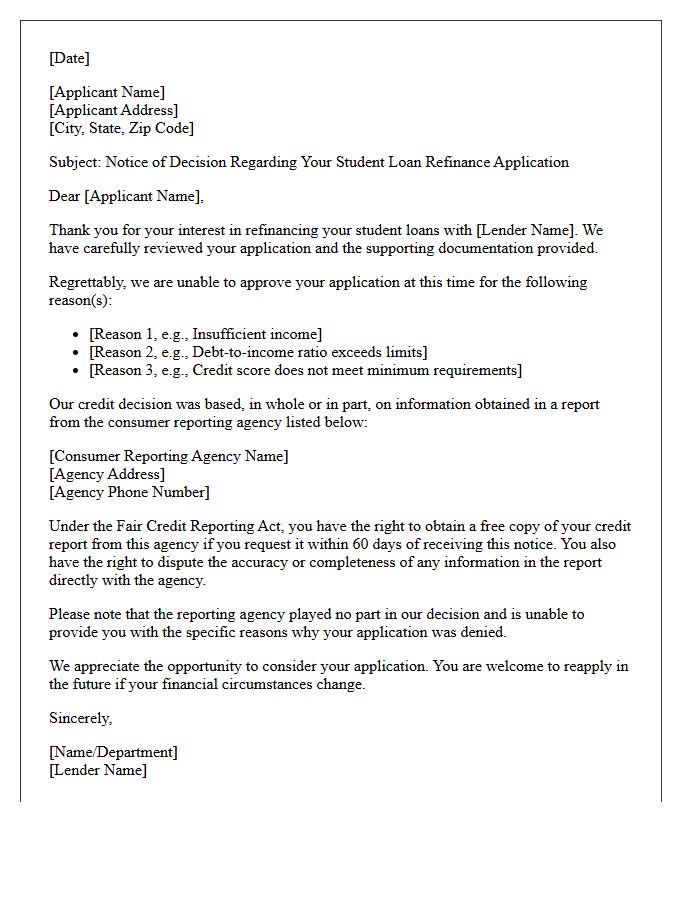 Student Loan Refinance Application Denial Letter