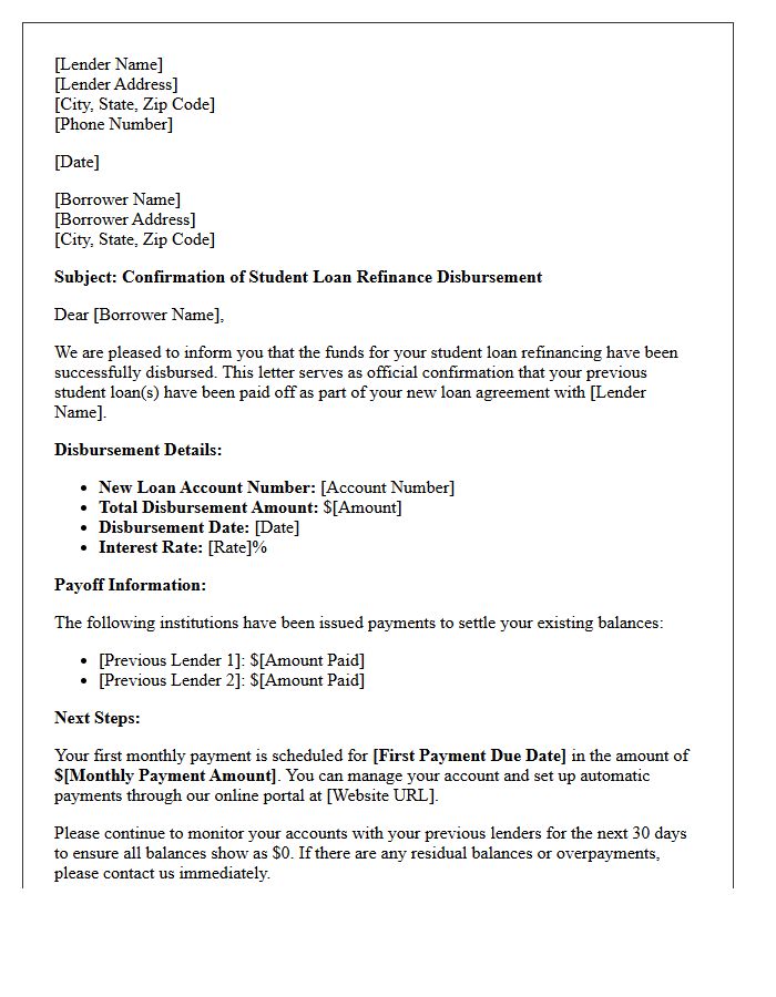 Student Loan Refinance Disbursement Confirmation Letter