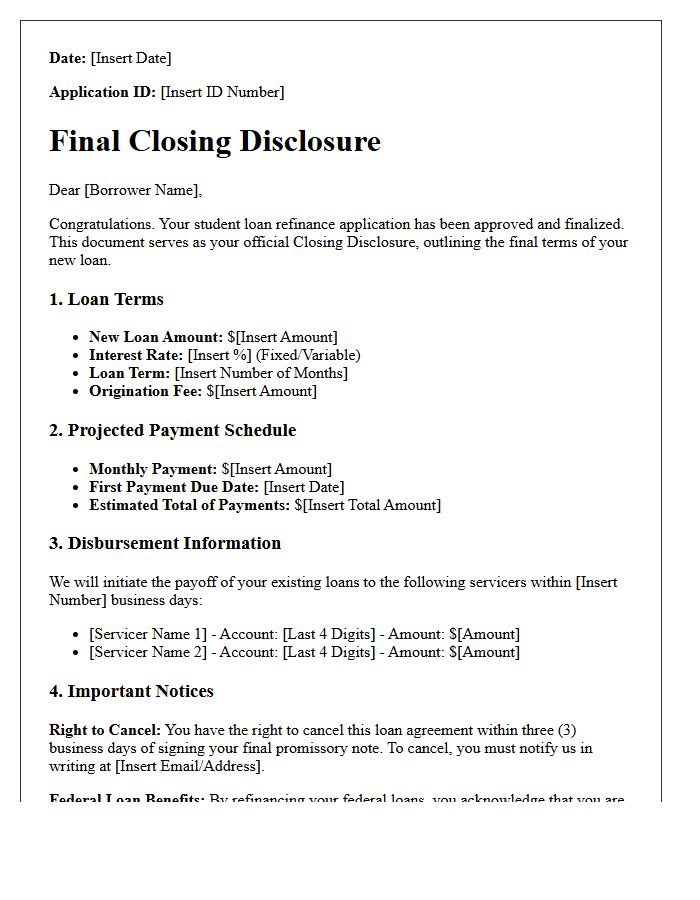 Student Loan Refinance Final Closing Disclosure Letter
