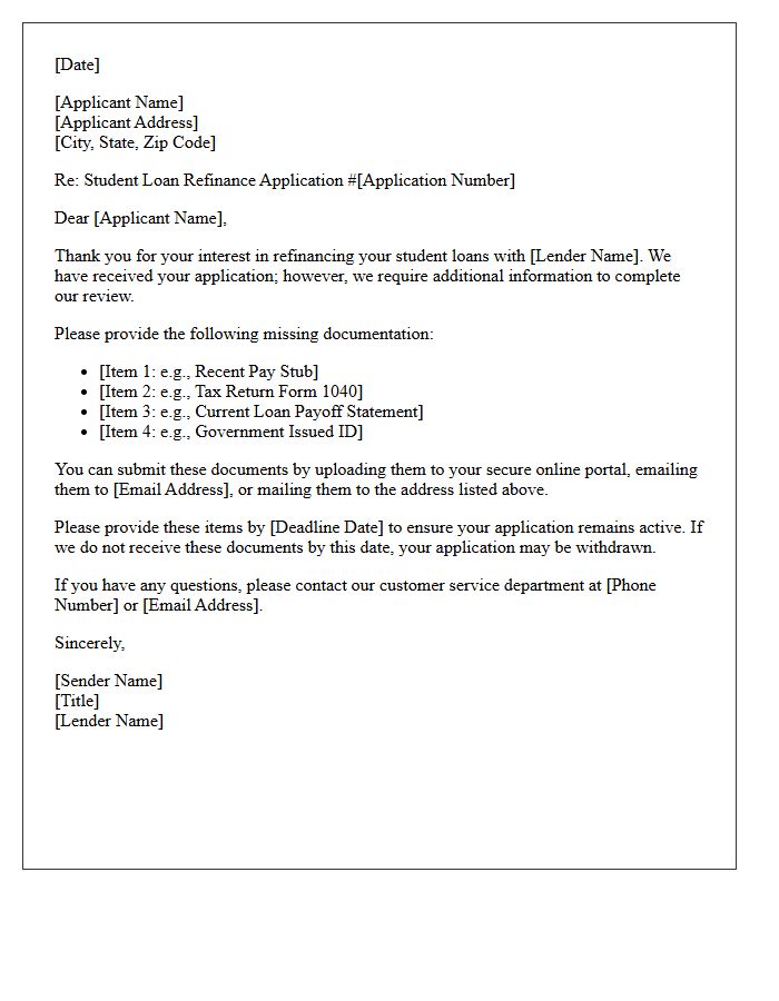 Student Loan Refinance Missing Documentation Request Letter