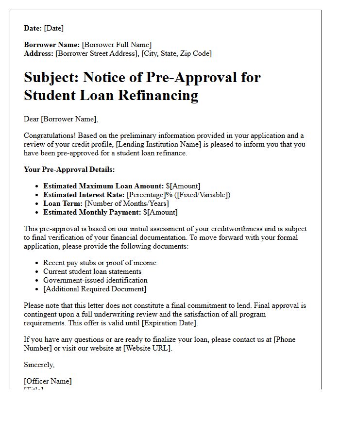 Student Loan Refinance Pre-Approval Letter
