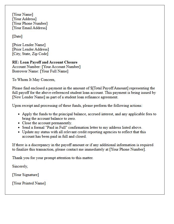 Student Loan Refinance Prior Lender Payoff Letter