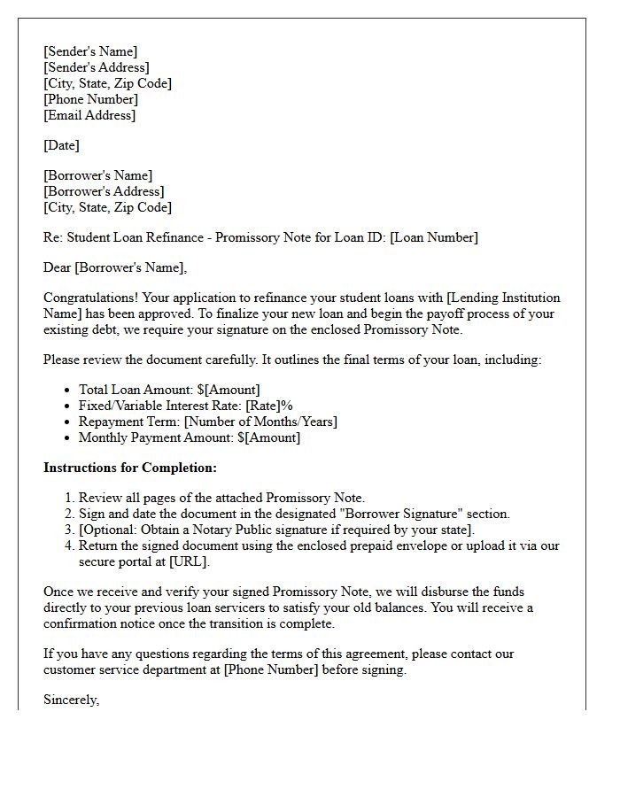 Student Loan Refinance Promissory Note Signature Letter