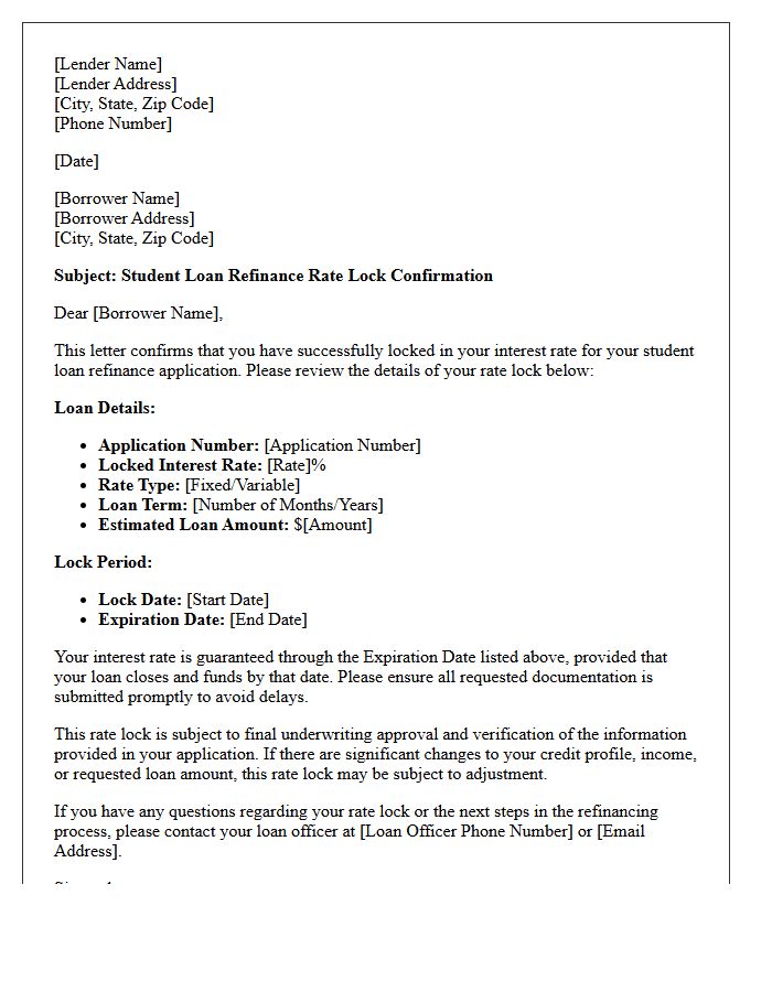 Student Loan Refinance Rate Lock Confirmation Letter