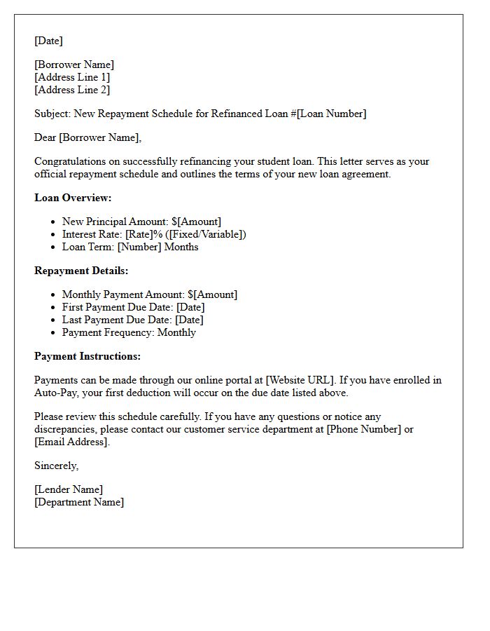 Student Loan Refinance Repayment Schedule Letter