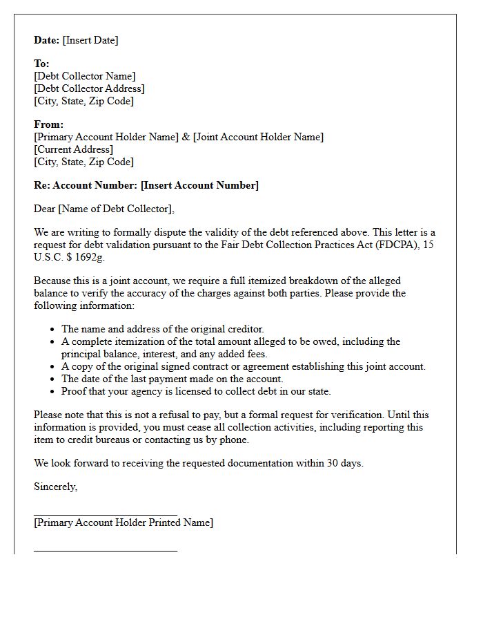 Itemized Balance Joint Account Debt Validation Notice Letter