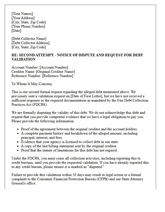 Second Attempt Joint Account Debt Validation Notice Letter