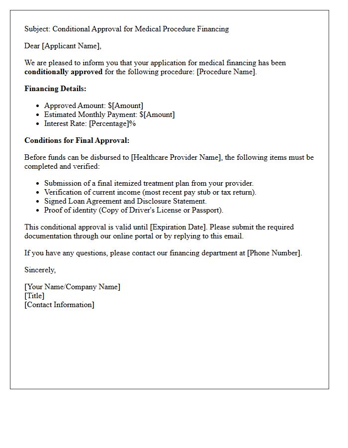 Conditional Medical Procedure Financing Approval Letter