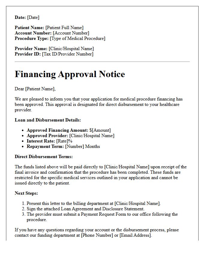 Direct Provider Disbursement Medical Procedure Financing Approval Letter