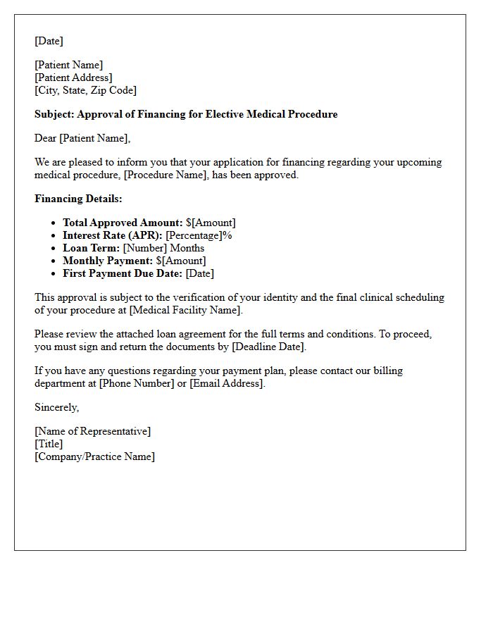 Elective Medical Procedure Financing Approval Letter