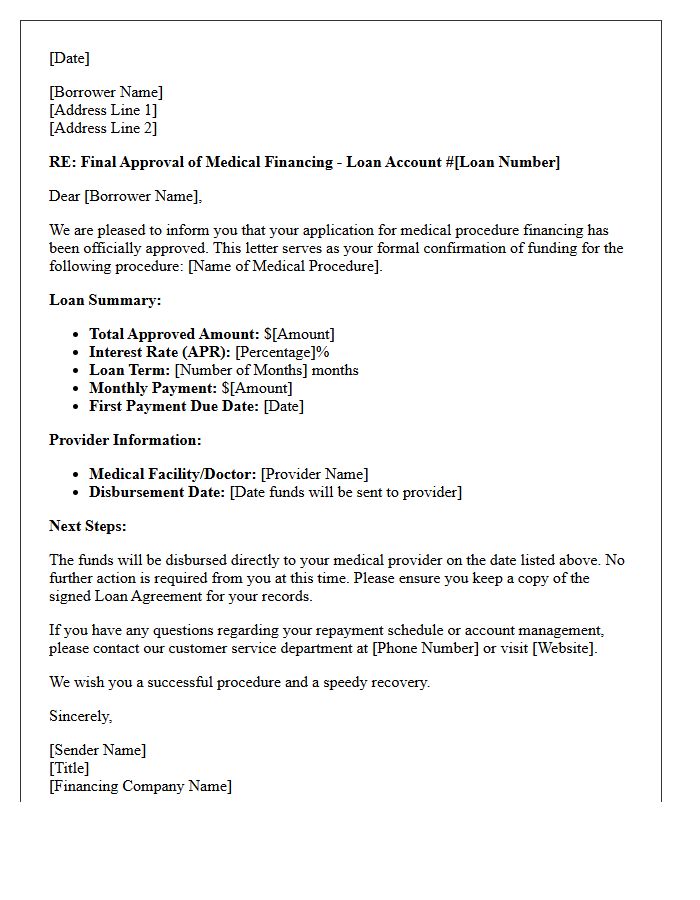Final Medical Procedure Loan Financing Approval Letter
