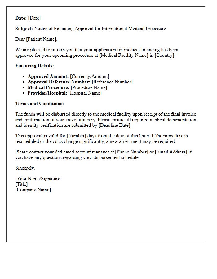 International Medical Procedure Financing Approval Letter