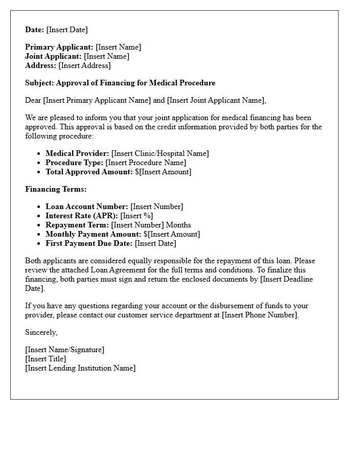 Joint Applicant Medical Procedure Financing Approval Letter