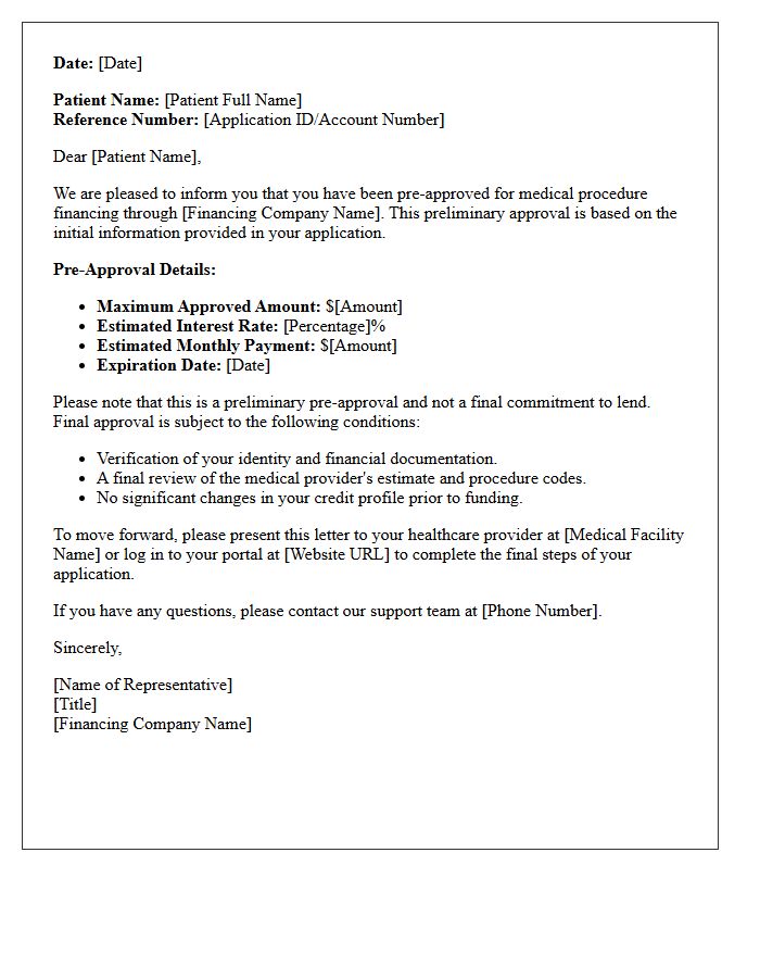Preliminary Medical Procedure Financing Pre-Approval Letter
