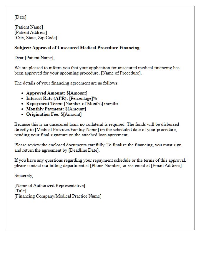 Unsecured Medical Procedure Financing Approval Letter