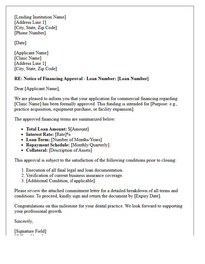 Commercial Dental Clinic Financing Approval Letter