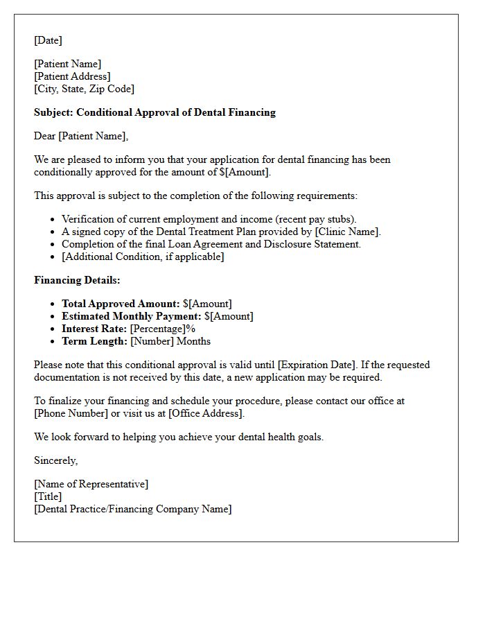 Conditional Dental Financing Approval Letter