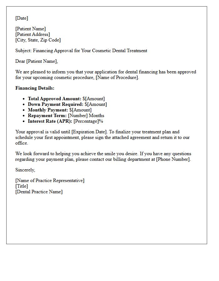 Cosmetic Dentistry Financing Approval Letter