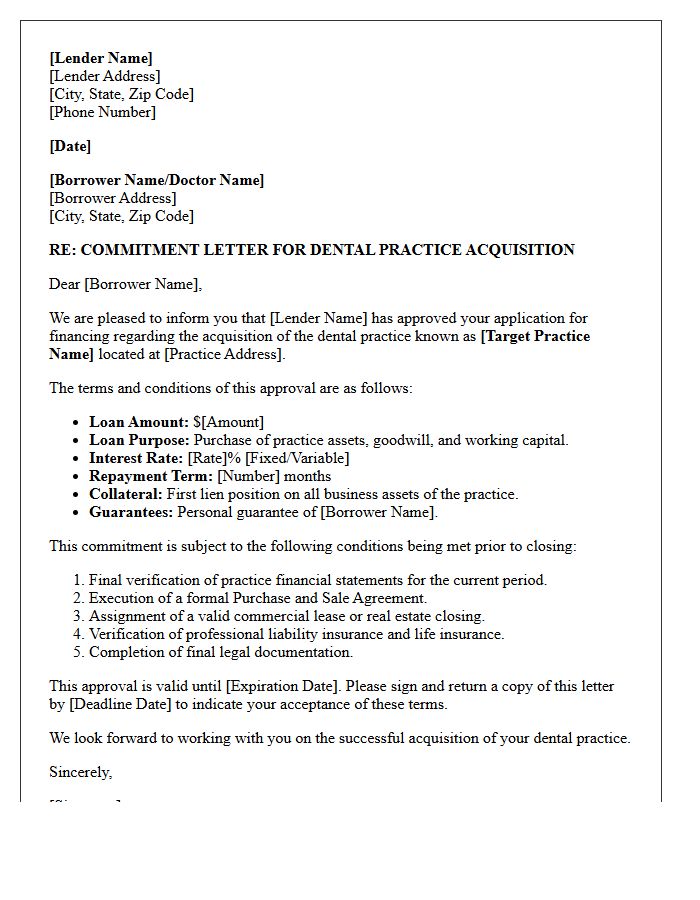 Dental Practice Acquisition Financing Approval Letter