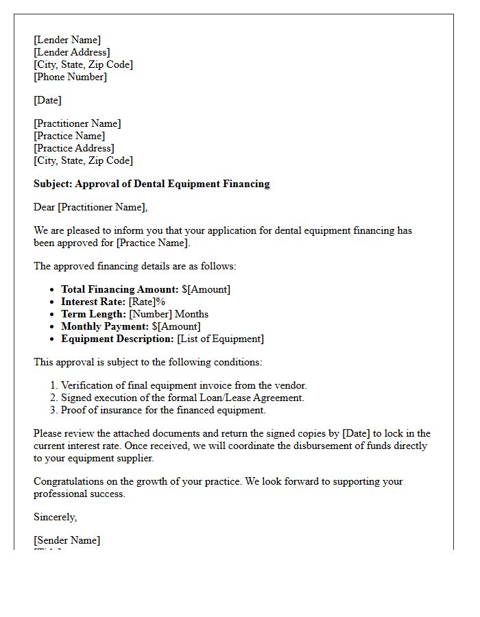 Dental Practice Equipment Financing Approval Letter
