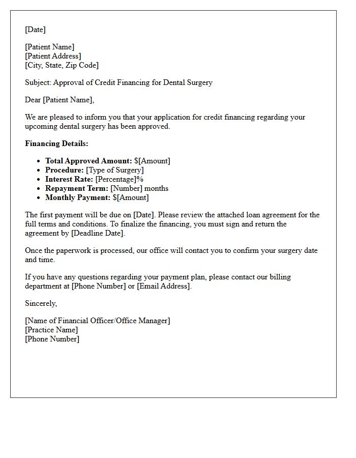 Dental Surgery Credit Financing Approval Letter