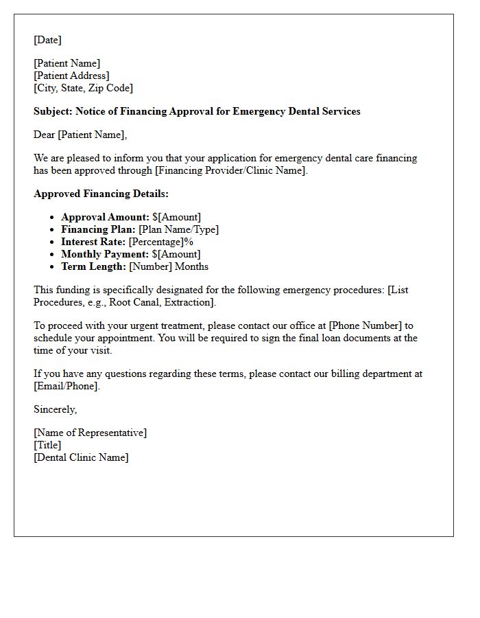 Emergency Dental Care Financing Approval Letter