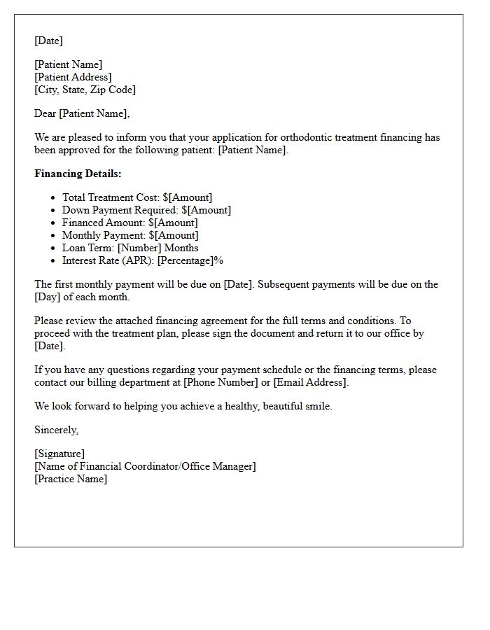 Orthodontic Treatment Financing Approval Letter