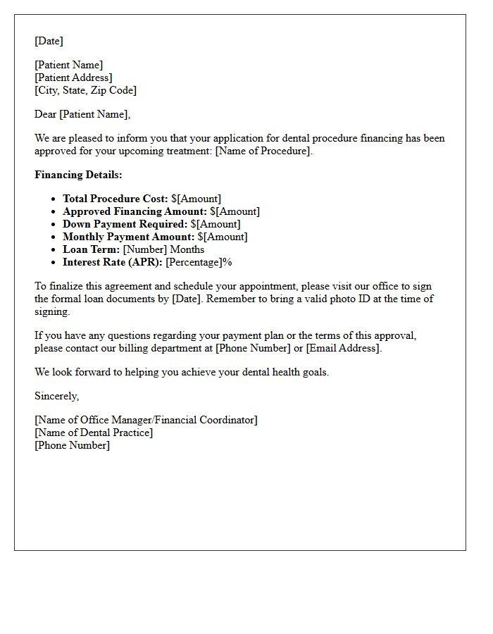 Patient Dental Procedure Financing Approval Letter