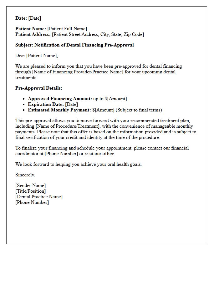 Pre-Approval Dental Financing Letter