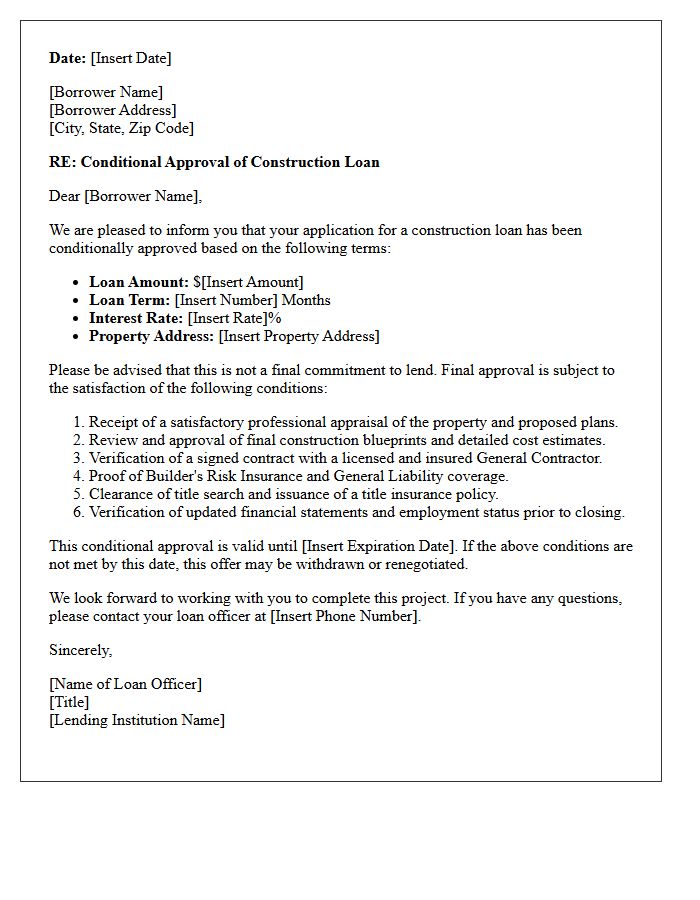 Conditional Construction Loan Approval Letter