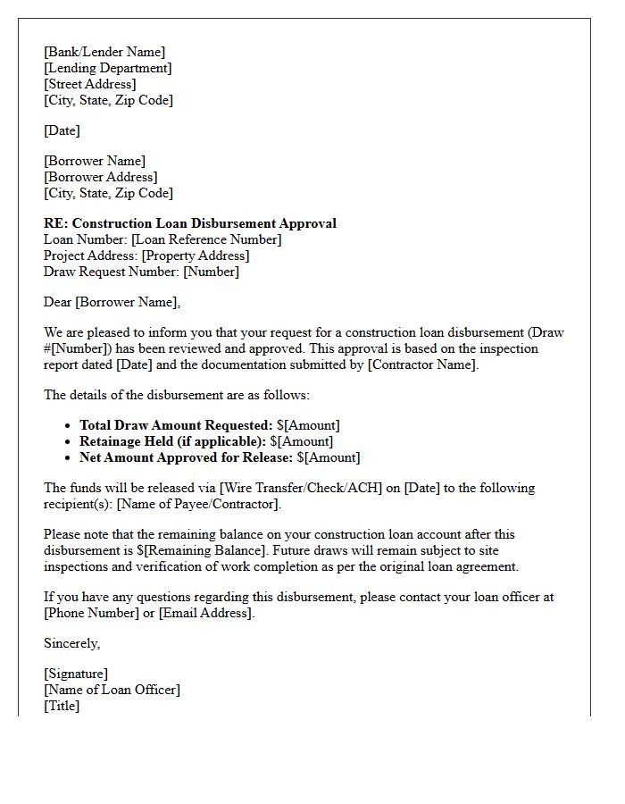Construction Loan Disbursement Approval Letter