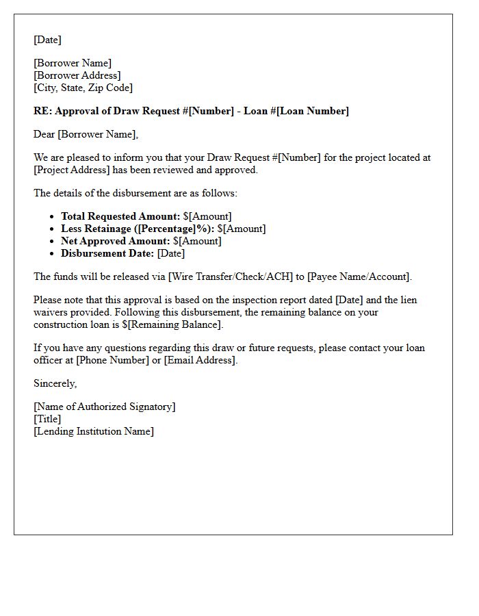 Construction Loan Draw Request Approval Letter