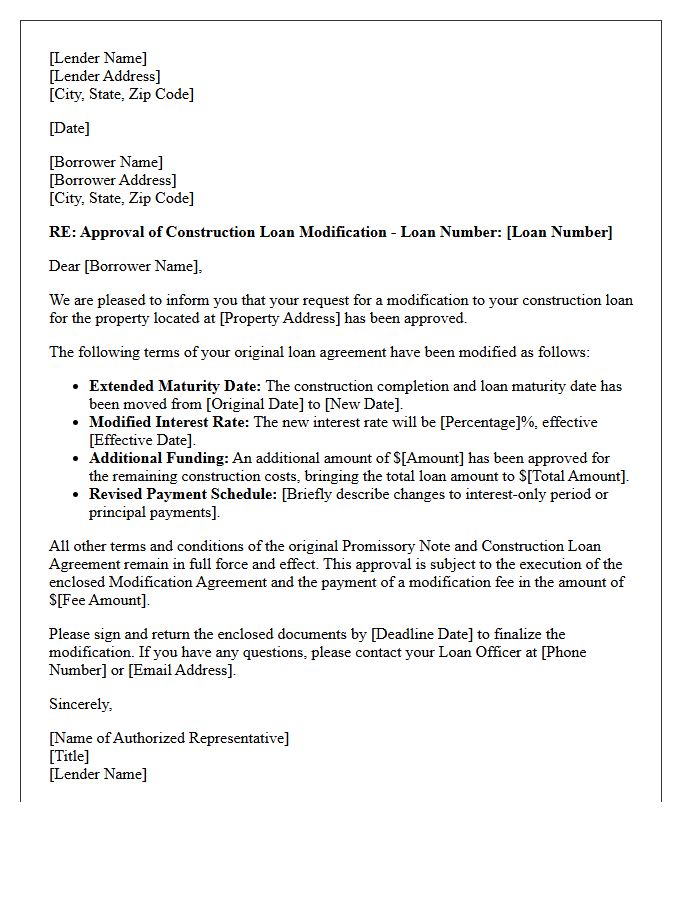 Construction Loan Modification Approval Letter