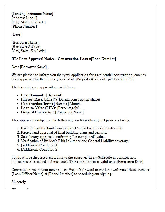 Residential Construction Loan Approval Letter