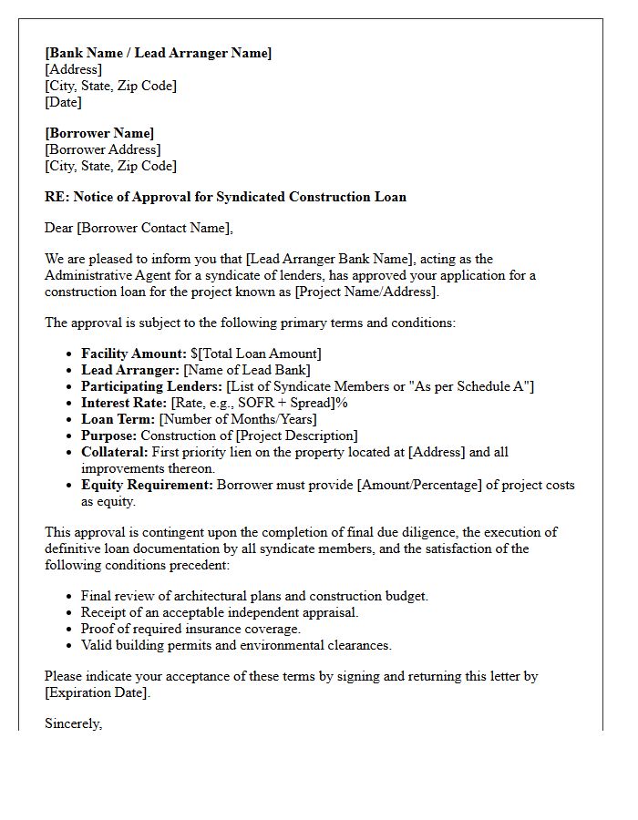 Syndicated Construction Loan Approval Letter