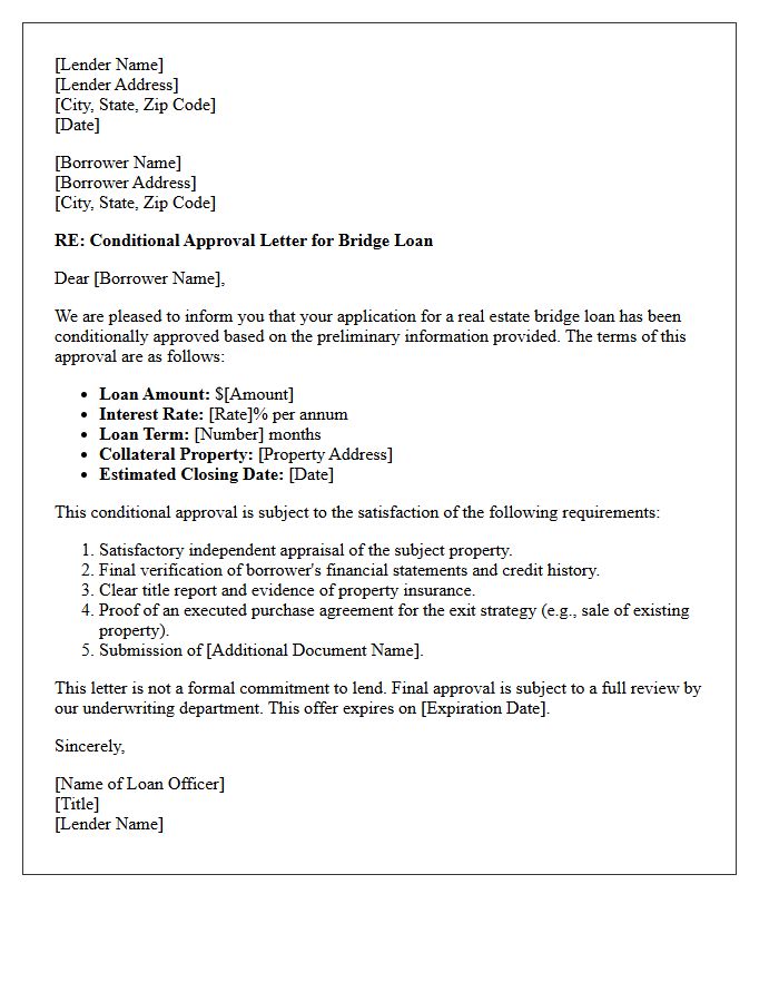 Conditional Real Estate Bridge Loan Approval Letter