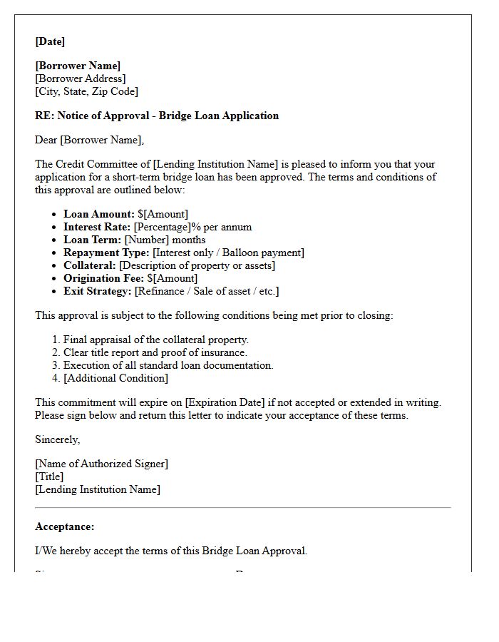 Credit Committee Bridge Loan Approval Letter