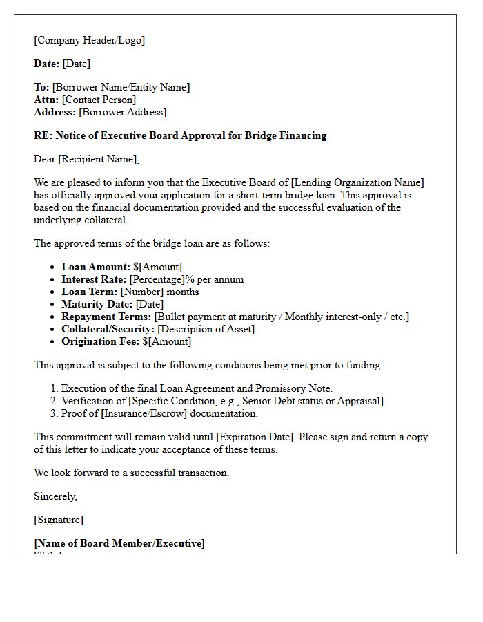 Executive Board Bridge Loan Approval Letter