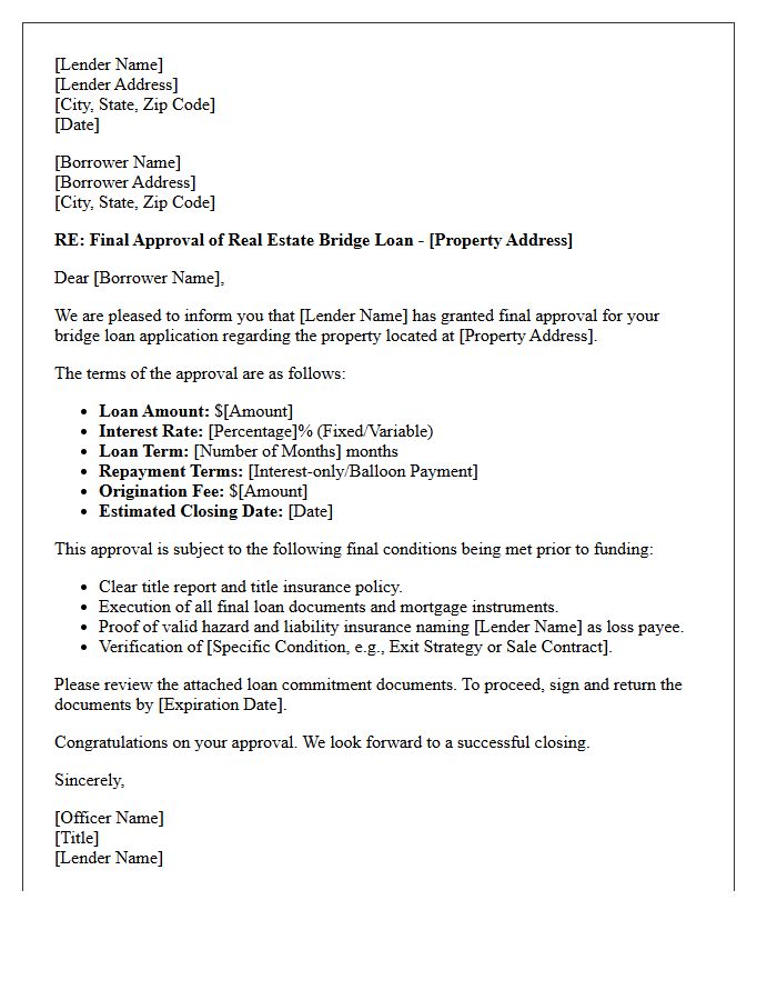 Final Real Estate Bridge Loan Approval Letter