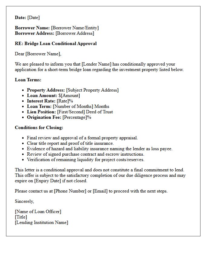 Investment Property Bridge Loan Approval Letter