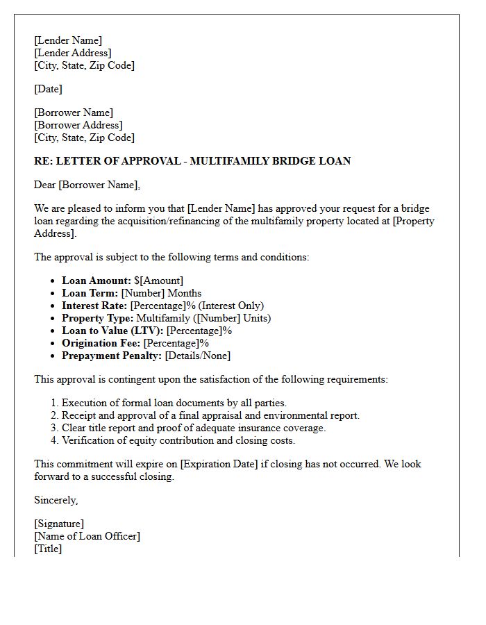 Multifamily Real Estate Bridge Loan Approval Letter