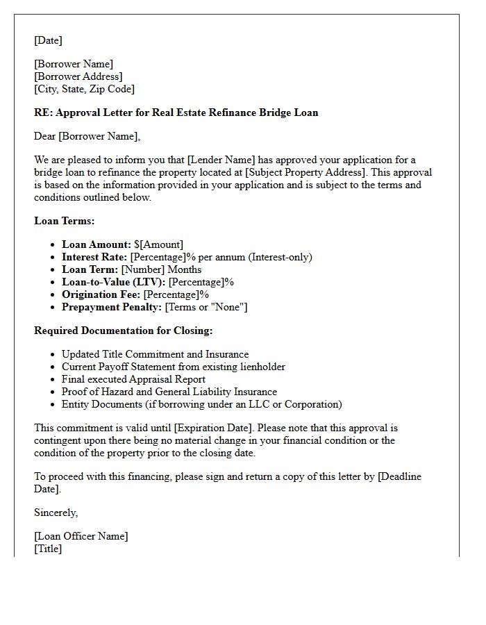Refinancing Real Estate Bridge Loan Approval Letter