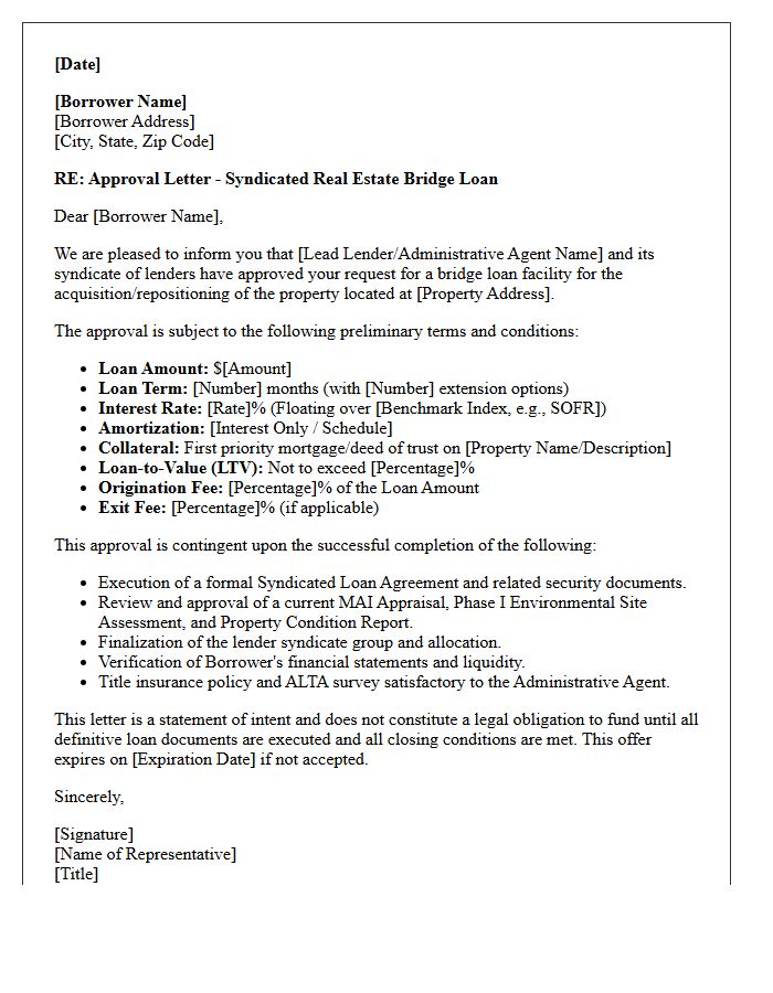 Syndicated Real Estate Bridge Loan Approval Letter