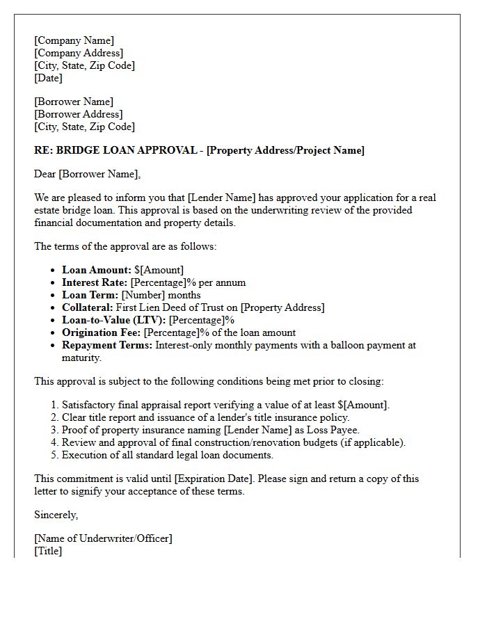 Underwriting Real Estate Bridge Loan Approval Letter